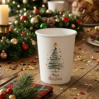 Modern Brushstroke Christmas Tree Paper Cups