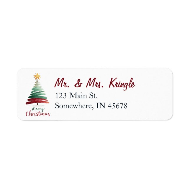 Modern Brushstroke Christmas Tree Return Address  Label (Front)