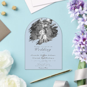 Modern Brushstroke Photo Blue Wedding Acrylic Invitations