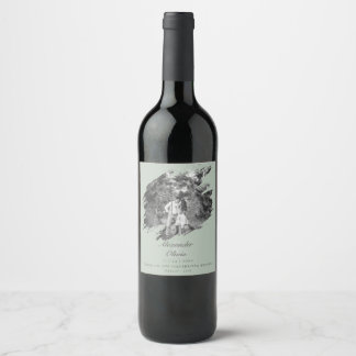 Modern Brushstroke Photo | Sage Green Wedding Wine Label