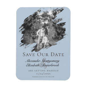 Modern Brushstroke Photo Save the Date Blue Magnet
