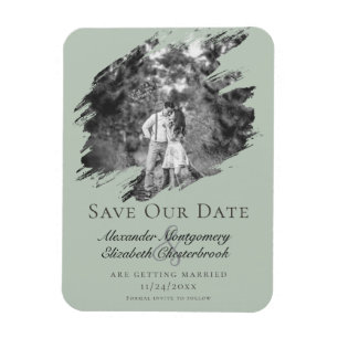 Modern Brushstroke Photo Save the Date Sage Green Magnet