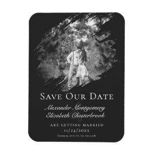 Modern Brushstroke Photo Save the Date Soft Black Magnet