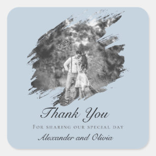 Modern Brushstroke Photo Wedding Favour Blue Square Sticker