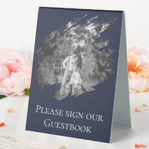 Modern Brushstroke Photo Wedding Navy Blue