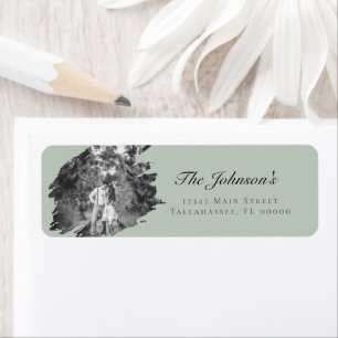 Modern Brushstroke Photo Wedding Sage Green Return Address Label