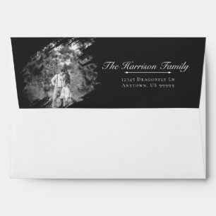Modern Brushstroke Photo Wedding Soft Black Envelope