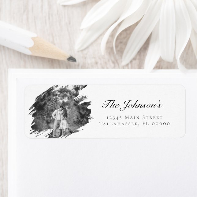Modern Brushstroke Photo Wedding | White Address Return Address Label (Insitu)