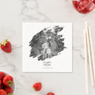 Modern Brushstroke Photo Wedding White Napkin