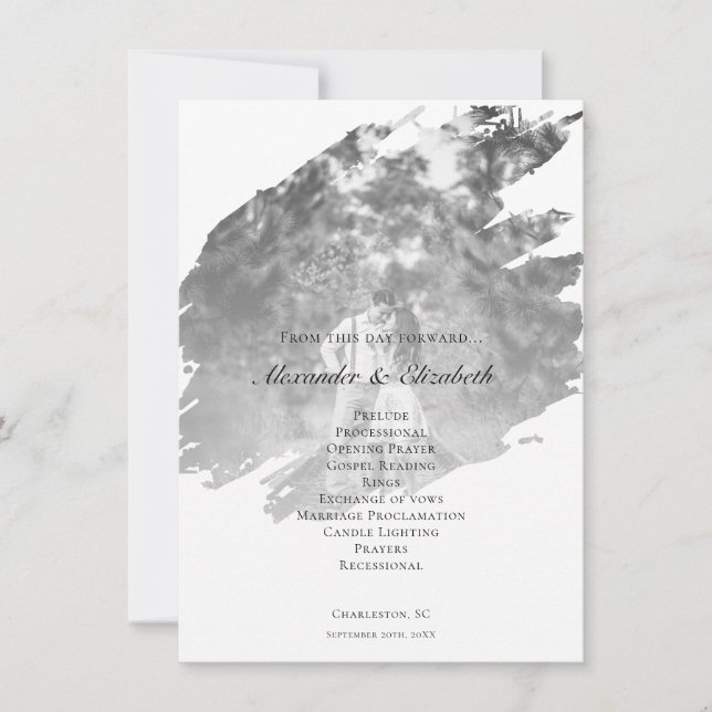 Modern Brushstroke Photo Wedding | White Program (Front)