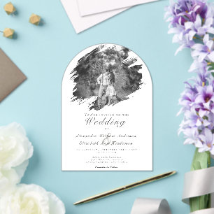 Modern Brushstroke Photo White Wedding Acrylic Invitations