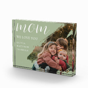 Modern Brushstroke Sage Green We Love You Mum Photo Block