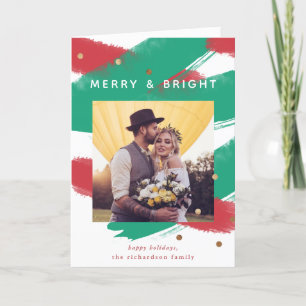 Modern Brushstrokes and Gold   Christmas Photo Holiday Card