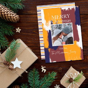 Modern Brushstrokes Family Photo Christmas Holiday Card