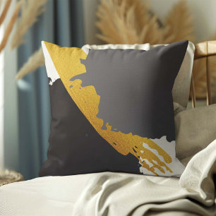 Modern Brushstrokes - Gold, Gray & Black Cushion
