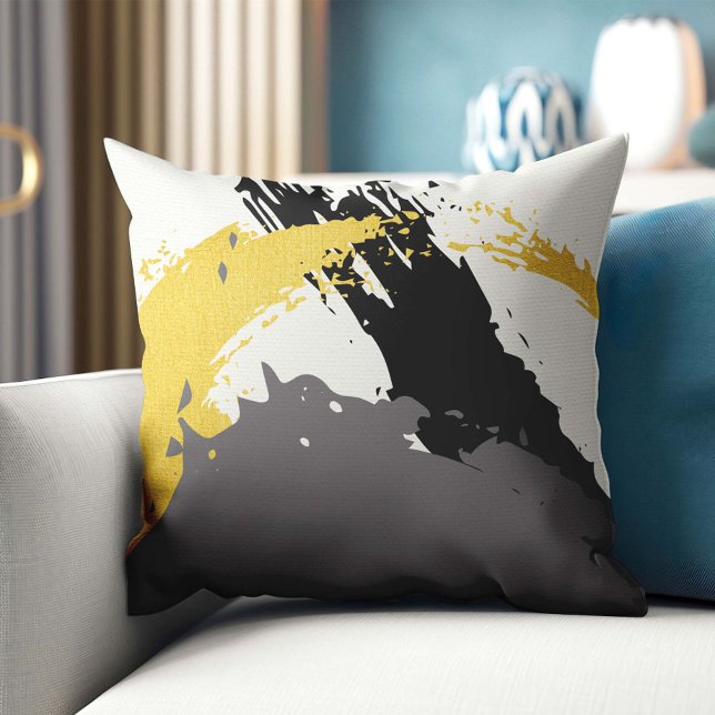 Modern Brushstrokes - Gold, Grey & Black Cushion (Creator Uploaded)
