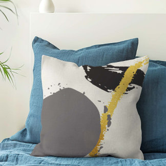 Modern Brushstrokes - Gold, Grey & Black Cushion