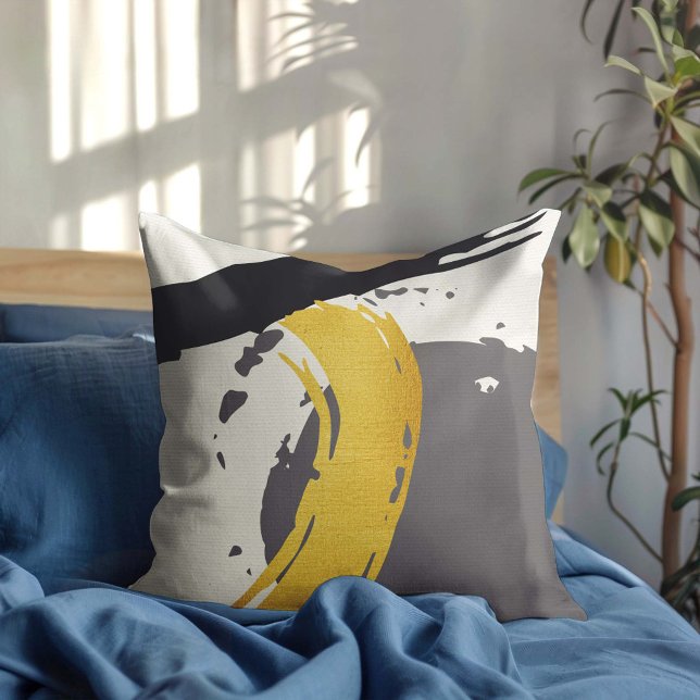 Modern Brushstrokes - Gold, Grey & Black Cushion (Creator Uploaded)