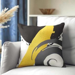 Modern Brushstrokes - Gold, Grey & Black Cushion