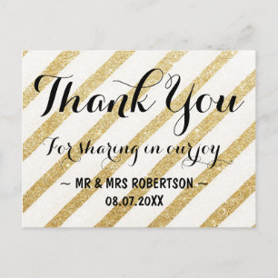 Modern brushstrokes gold stripes thank you postcard