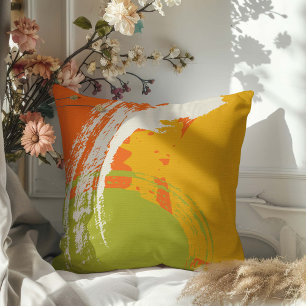 Modern Brushstrokes - Orange, Green & Yellow Cushion