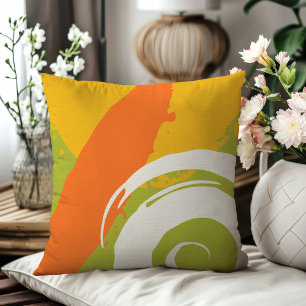 Modern Brushstrokes - Orange, Green & Yellow Cushion