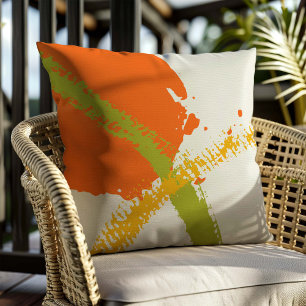Modern Brushstrokes - Orange, Green & Yellow Cushion