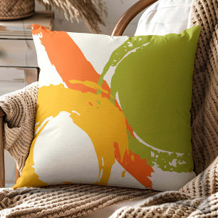 Modern Brushstrokes - Orange, Green & Yellow Cushion