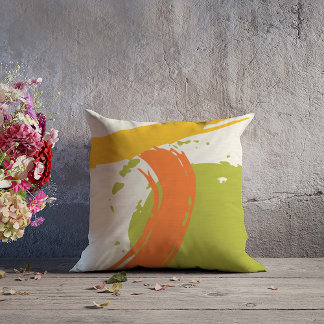 Modern Brushstrokes - Orange, Green & Yellow Cushion