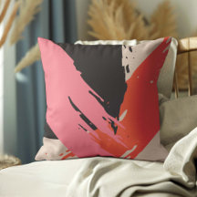 Modern Brushstrokes - Pink, Peach & Black on Beige