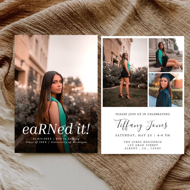 Modern BSC RN 4 Photos Nursing Graduation  Invitation (Creator Uploaded)