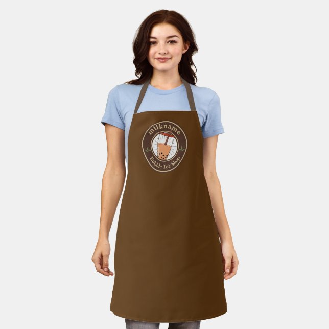 Modern Bubble Tea milk shop Café Cafe staff name Apron (Worn)