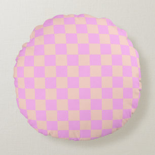 Modern Bubblegum & Peach Chequerboard Round Cushion