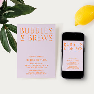 Modern Bubbles & Brews Purple & Orange Engagement Invitation