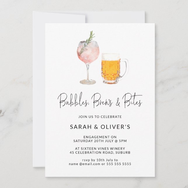 Modern Bubbles & Brews Wine Engagement Invitation (Front)