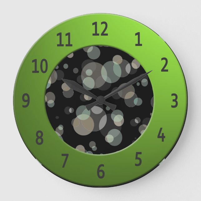 Modern Bubbles with Shiny Lime Digits Circle Large Clock (Front)