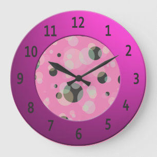Modern Bubbles with Shiny Pink Digits Circle Large Clock