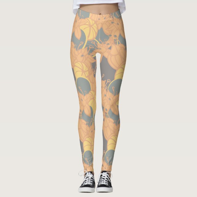 Modern Bud & Flower Bold Pattern Athleisure Leggings (Front)