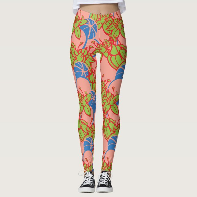 Modern Bud & Flower Bold Pattern Athleisure Leggings (Front)