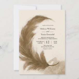 Modern Budget  Boho Terracotta Pampas Grass   Invitation