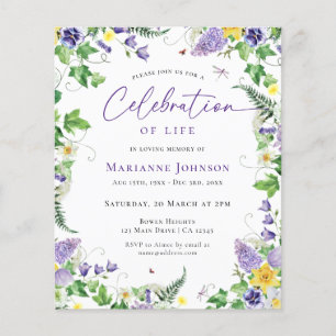 Modern Budget Floral Celebration of Life Funeral Flyer