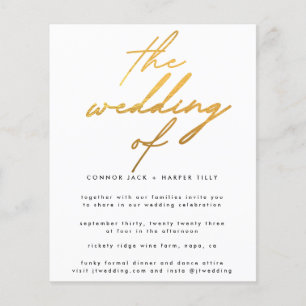 Modern Budget Gold Foil White The Wedding Invite