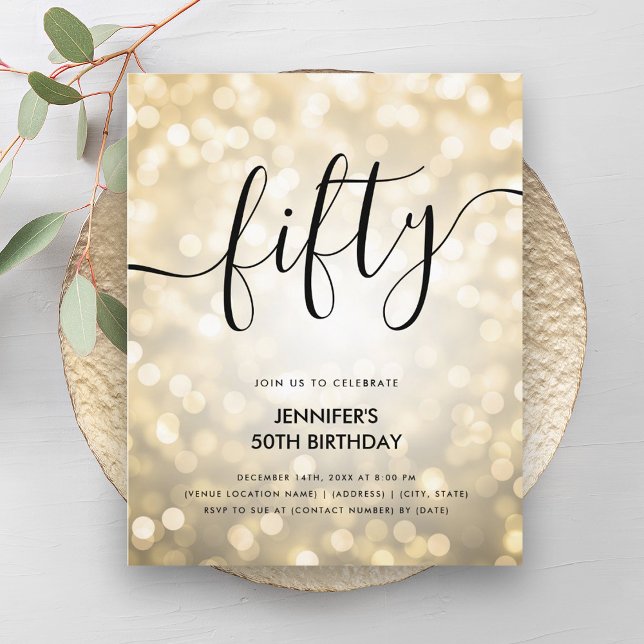 Modern BUDGET Gold Glitter Lights 50th Birthday  (Modern BUDGET Gold Glitter Lights 50th Birthday)