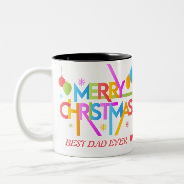 Modern Budget Merry Christmas Holiday 2 Photo Two-Tone Coffee Mug (Left)
