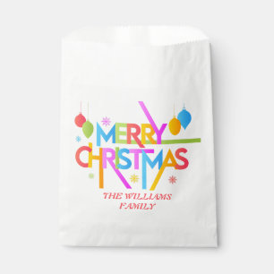 Modern Budget Merry Christmas Holiday Family Name Favour Bag