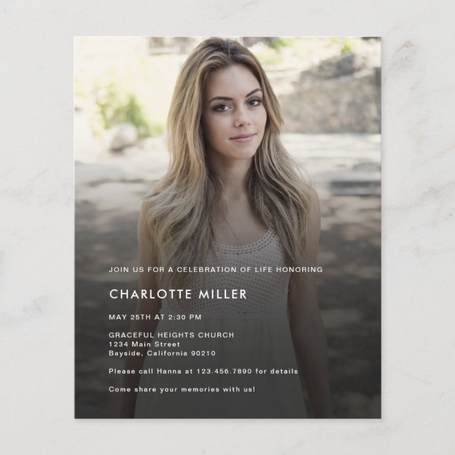 Modern Budget Photo Celebration Of Life Invitation (Front)