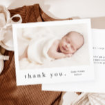 Modern Budget Photo Collage Baby Thank You Card<br><div class="desc">A simple photo baby thank you card featuring a modern name and photo on the front. The back has a large full name header and personal message from the family. Click the edit button to customise this design with your photos and details.</div>