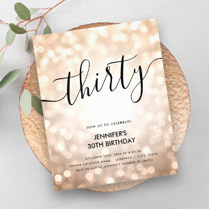Modern BUDGET Rose Gold Lights 30th Birthday  Flyer