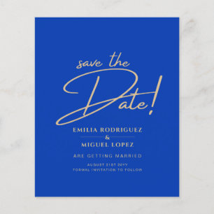 Modern Budget Royal Blue Monochrome Wedding Flyer