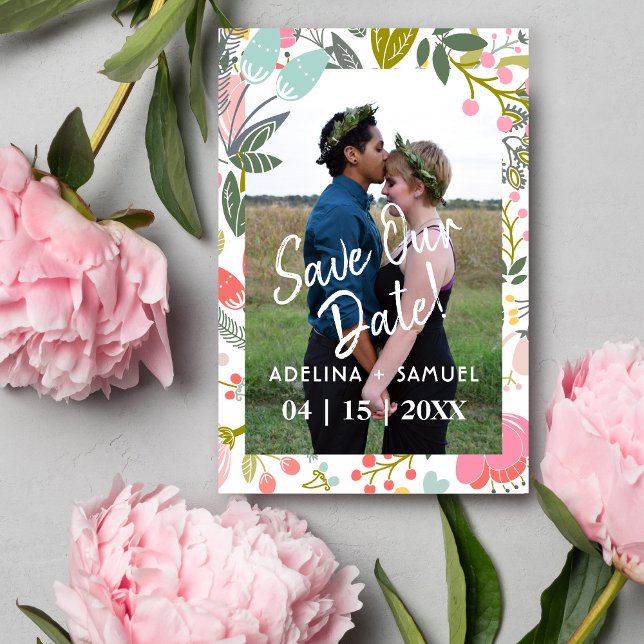 Modern budget wedding chic floral photo save date (Creator Uploaded)